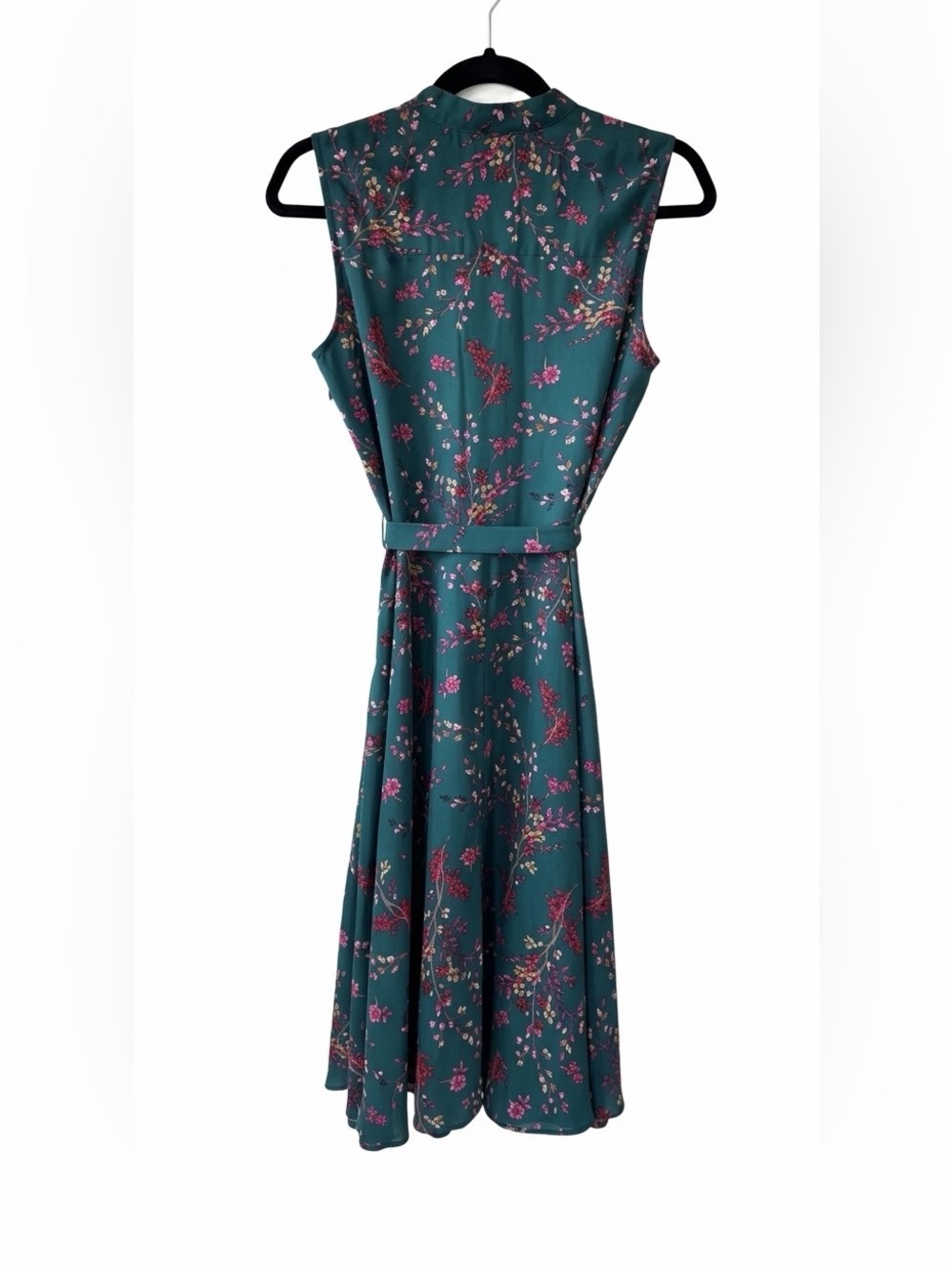 Nanette Lepore Teal Floral Pleated Midi Dress with Belt size 6 - Picture 3 of 3